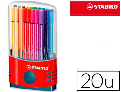 20 rotuladores acuarelables Stabilo Pen 68 estuche rojo colores surtidos
